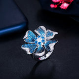 Pera Flower CZ Wedding Party Adjustable Fidget Ring R175