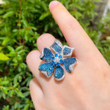 Pera Flower CZ Wedding Party Adjustable Fidget Ring R175