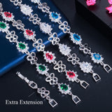 Pera Red CZ Crystal Flower Link Chain Bridal Hand Bracelet