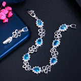 Pera Red CZ Crystal Flower Link Chain Bridal Hand Bracelet