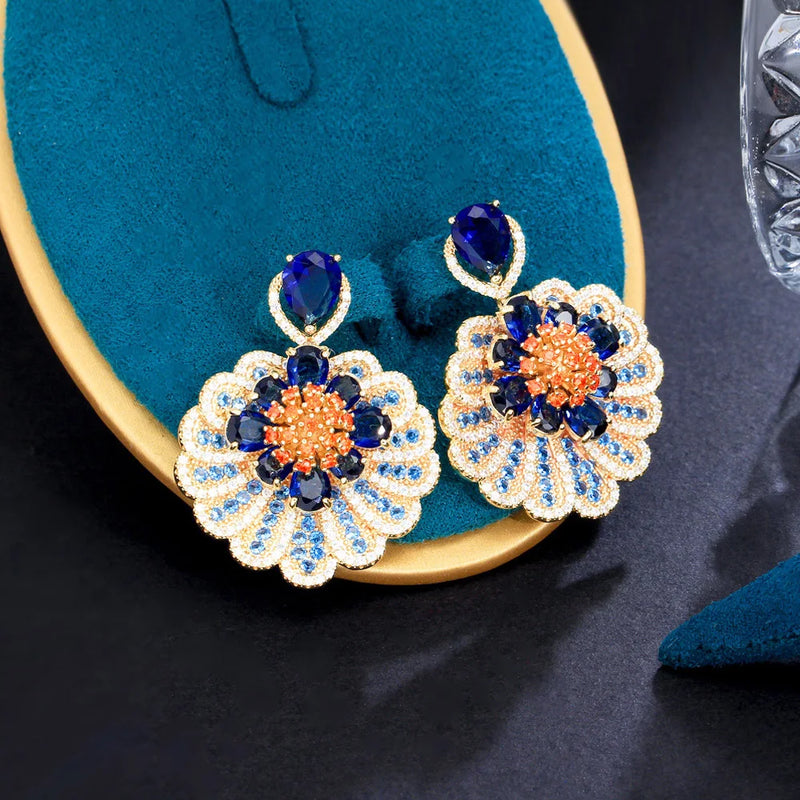 Pera Crystal Flower Dangle Earrings with Zirconia