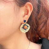Pera Crystal Flower Dangle Earrings with Zirconia