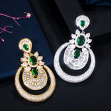 Bold Dark Green CZ Long Drop Bridal Earrings