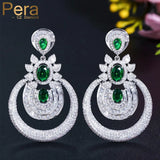 Bold Dark Green CZ Long Drop Bridal Earrings