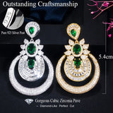 Bold Dark Green CZ Long Drop Bridal Earrings