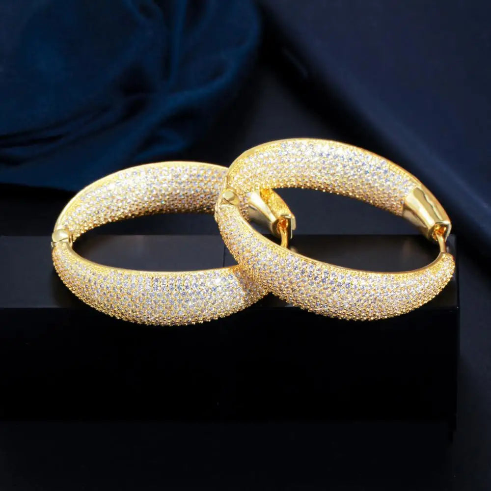 Pera Micro CZ Zircon Pave Indian Hoop Earrings for Ladies E637