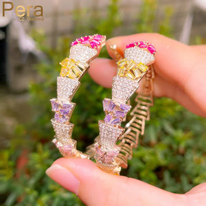 Pera Light Yellow Baguette CZ Stone Charm Circle Hoop Earring