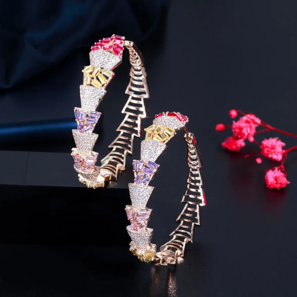 Pera Light Yellow Baguette CZ Stone Charm Circle Hoop Earring