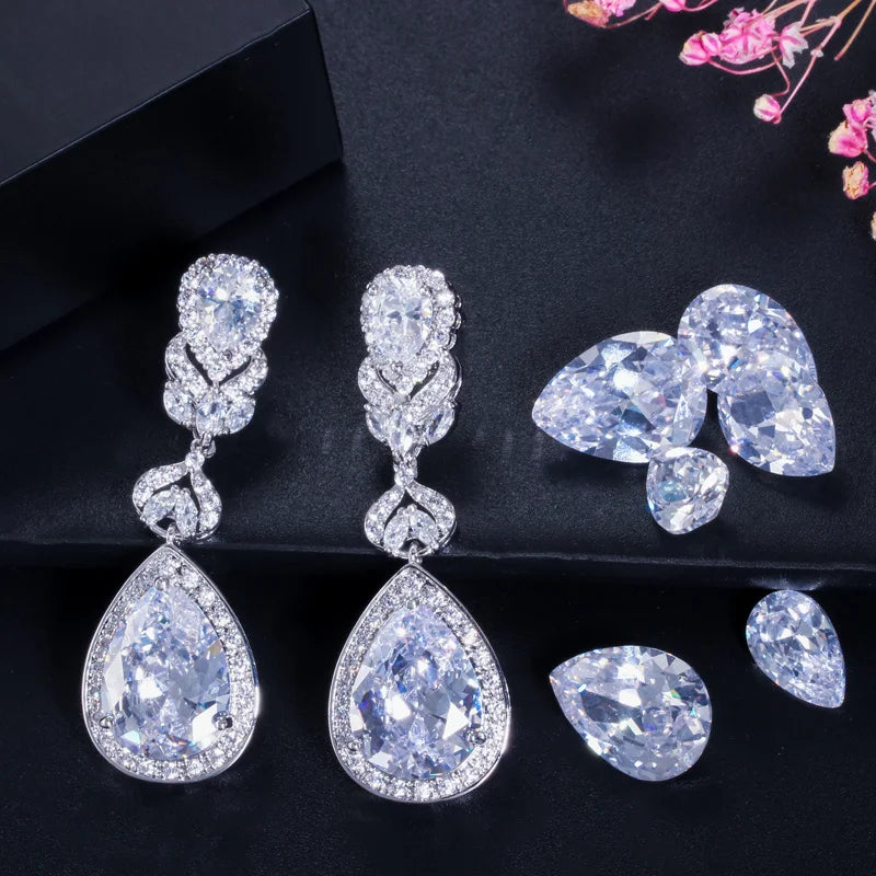 Purple CZ Stone Silver Dangle Earrings