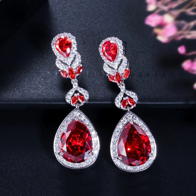 Purple CZ Stone Silver Dangle Earrings