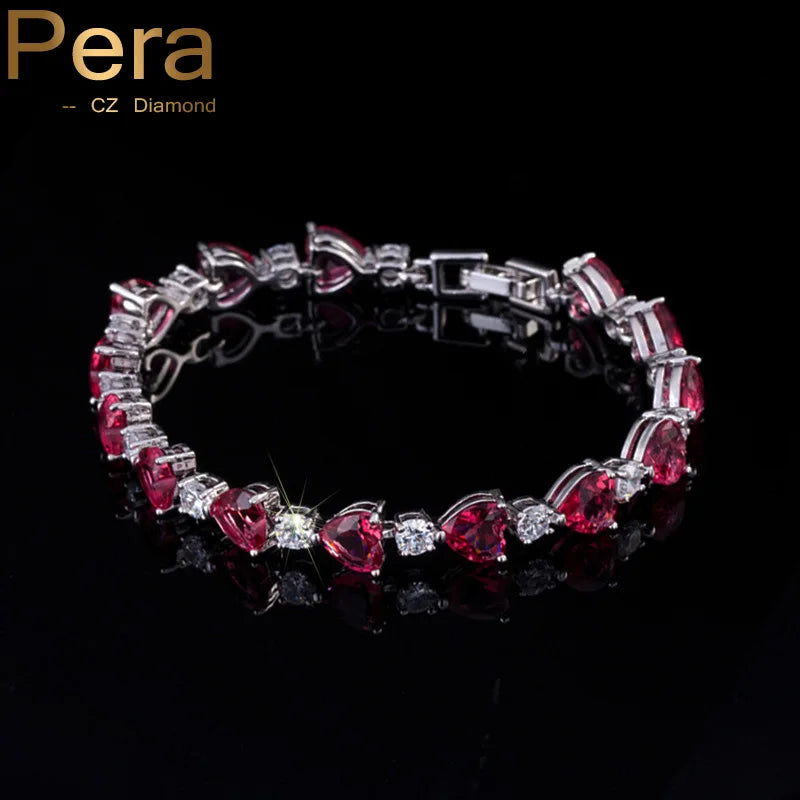 Delicate Rose Red Heart Shape CZ Bracelet For Lover B055