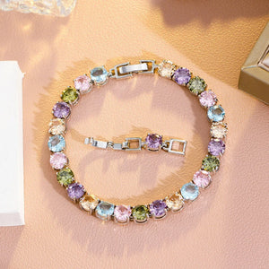 Rainbow CZ Crystal Tennis Chain Link Bracelet for Women