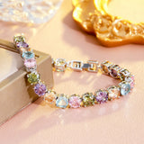 Rainbow CZ Crystal Tennis Chain Link Bracelet for Women