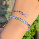 Rainbow CZ Crystal Tennis Chain Link Bracelet for Women