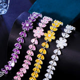 Pera Charming Red Green Purple CZ Crystal Flower Leaf Link Chain Bracelets