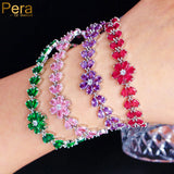 Pera Charming Red Green Purple CZ Crystal Flower Leaf Link Chain Bracelets