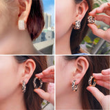 Pera 585 Rose CZ Pave U Shape Hoop Earrings for Women