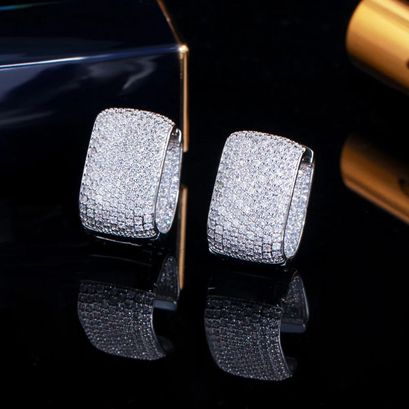 Pera 585 Rose CZ Pave U Shape Hoop Earrings for Women
