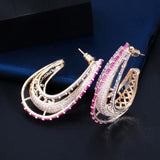 Pera Chunky Red Purple CZ Dubai Hoop Earring for Brides Wedding