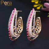 Pera Chunky Red Purple CZ Dubai Hoop Earring for Brides Wedding
