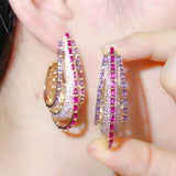 Pera Chunky Red Purple CZ Dubai Hoop Earring for Brides Wedding