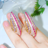Pera Chunky Red Purple CZ Dubai Hoop Earring for Brides Wedding