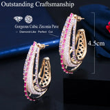 Pera Chunky Red Purple CZ Dubai Hoop Earring for Brides Wedding