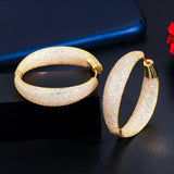 Pera Chunky Round Circle CZ Paved Big Hoop Earring for Women
