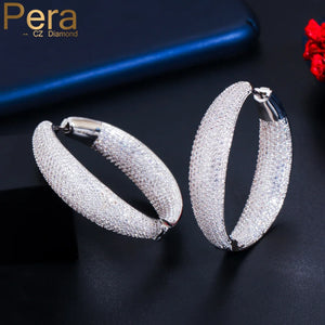 Pera Chunky Round Circle CZ Paved Big Hoop Earring for Women