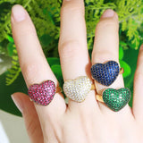 Pera Adjustable Finger Jewelry Dubai Green Cubic Zirconia Love Heart Ring
