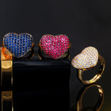 Pera Adjustable Finger Jewelry Dubai Green Cubic Zirconia Love Heart Ring