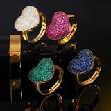 Pera Adjustable Finger Jewelry Dubai Green Cubic Zirconia Love Heart Ring