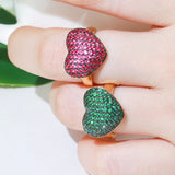 Pera Adjustable Finger Jewelry Dubai Green Cubic Zirconia Love Heart Ring