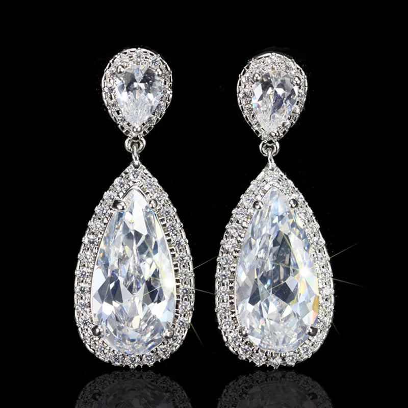 Pera CZ Water Drop Earrings Bridal Jewelry E633