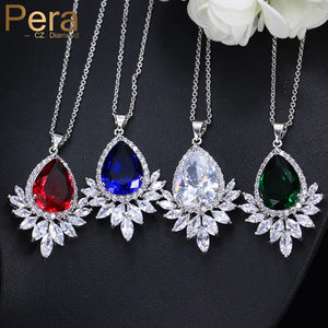 Pera Classic Marquise Cut Zirconia Crystal Big Bule Green Water Drop Neklaces