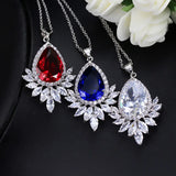 Pera Classic Marquise Cut Zirconia Crystal Big Bule Green Water Drop Neklaces