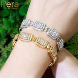Pera Classic Princess Cut CZ Zircon Yellow Plated Bracelet