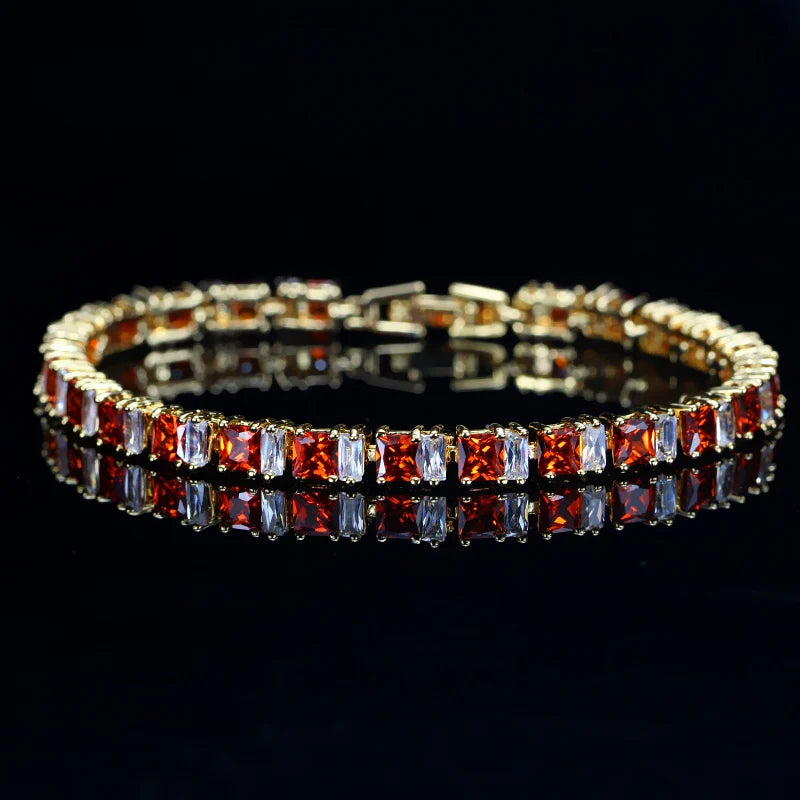 Pera Red CZ Yellow Tennis Link Bracelet for Ladies Party B104