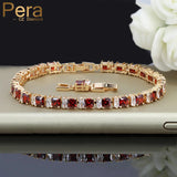 Pera Red CZ Yellow Tennis Link Bracelet for Ladies Party B104