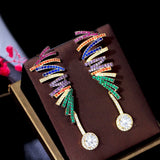 Pera Long Multicolor Wave Lines CZ Stone Dangle Oval Drop Earring for Women