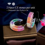 Colorful Rainbow CZ Half Circle Hoop Earrings for Women