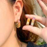 Colorful Rainbow CZ Half Circle Hoop Earrings for Women