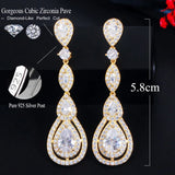 Pera CZ Silver Long Water Drop Earrings for Prom Party