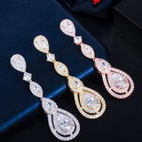 Pera CZ Silver Long Water Drop Earrings for Prom Party