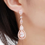 Pera CZ Silver Long Water Drop Earrings for Prom Party