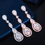 Pera CZ Silver Long Water Drop Earrings for Prom Party