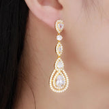 Pera CZ Silver Long Water Drop Earrings for Prom Party