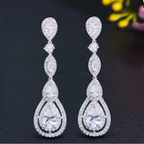 Pera CZ Silver Long Water Drop Earrings for Prom Party