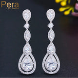 Pera CZ Silver Long Water Drop Earrings for Prom Party