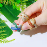 Pera Green CZ Crystal Engagement Cross Resizable Finger Rings for Women